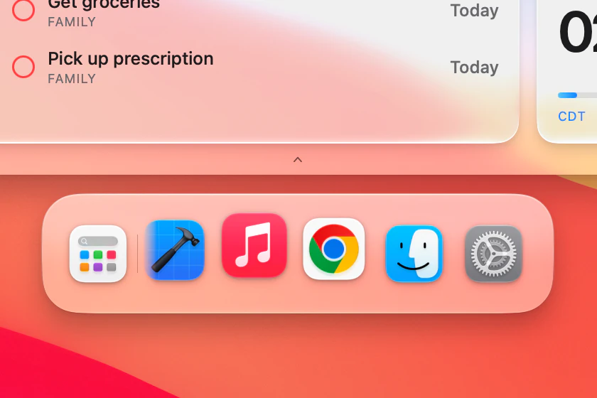 The recent apps dock under the bottom edge of the Island, light appearance